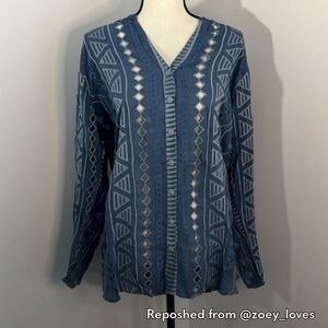Johnny Was Jaxon Geometric Top Twilight Blue Large NWT